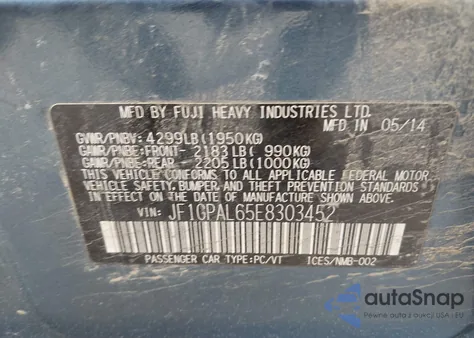 2014 Subaru Impreza 2.0I Sport Premium from USA, damaged, VIN JF1GPAL65E8303452